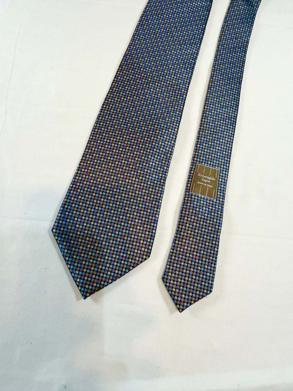 Ermenegildo Zegna Men's Silk Necktie Chocolate Brown Blue Tan Micro Floral Foula